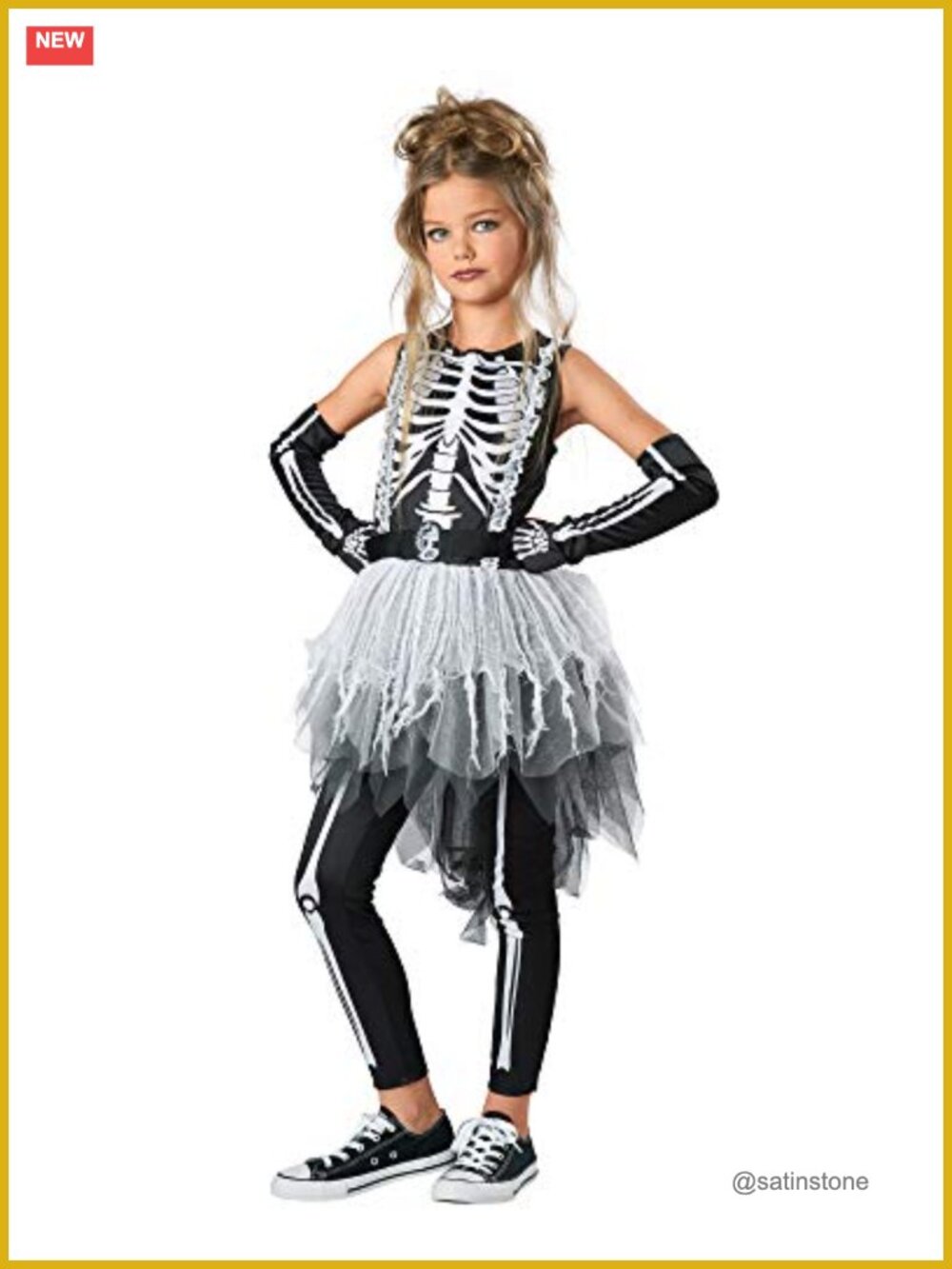 Girls Halloween Skeleton Costume Dress Gloves Leggings Belt Cosplay Set